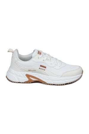 28066 Beyaz - Bej Kadın Sneaker Günlük Spor Ayakkabı - Jump