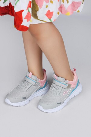 28101 Cırtlı Açık Gri - Somon Pembe Kız Çocuk Sneaker Günlük Spor Ayakkabı - Jump (1)