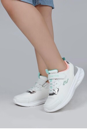 28106 Cırtlı Beyaz - Somon Kız Çocuk Sneaker Günlük Spor Ayakkabı - Jump (1)
