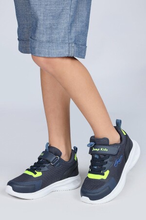 28106 Cırtlı Lacivert - Neon Yeşil Üniseks Çocuk Sneaker Günlük Spor Ayakkabı - Jump (1)