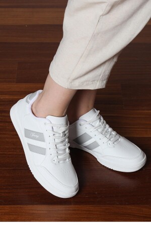 28147 Beyaz - Gri Kadın Sneaker Günlük Spor Ayakkabı - Jump (1)