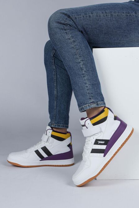 28504 Yüksek Bilekli Beyaz - Siyah Erkek Sneaker Günlük Spor Ayakkabı - 4