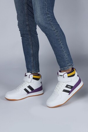 28504 Yüksek Bilekli Beyaz - Siyah Erkek Sneaker Günlük Spor Ayakkabı - 5