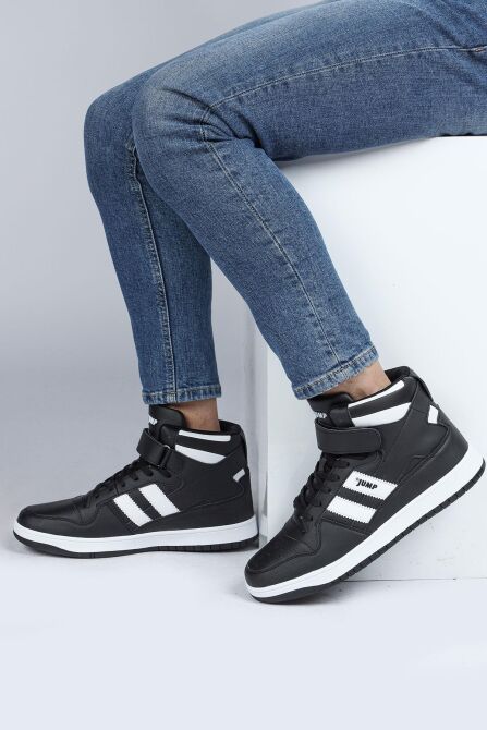 28504 Yüksek Bilekli Siyah - Beyaz Erkek Sneaker Günlük Spor Ayakkabı - 4