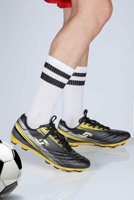28593 Siyah - Neon Sarı Çim Halı Saha Krampon Futbol Ayakkabısı - 2