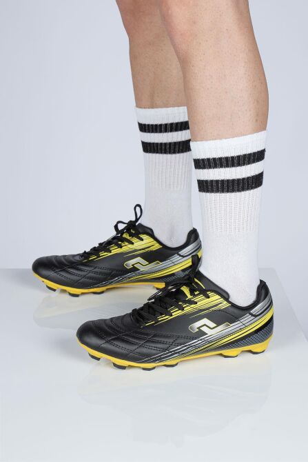 28593 Siyah - Neon Sarı Çim Halı Saha Krampon Futbol Ayakkabısı - 3