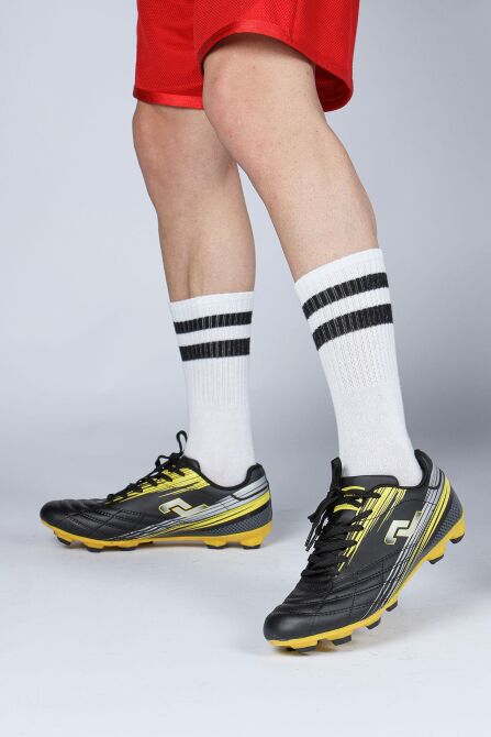 28593 Siyah - Neon Sarı Çim Halı Saha Krampon Futbol Ayakkabısı - 4