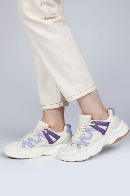 28701 Beyaz - Bej Kadın Sneaker Günlük Spor Ayakkabı - 2