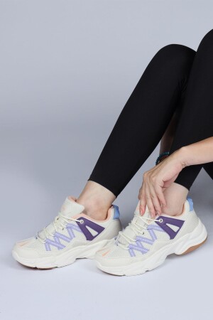 28701 Beyaz - Bej Kadın Sneaker Günlük Spor Ayakkabı - 3