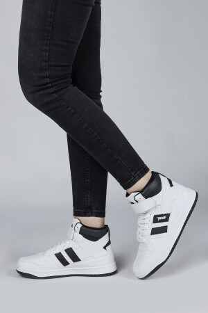 28708 Yüksek Bilekli Beyaz - Siyah Kadın Sneaker Günlük Spor Ayakkabı - 2