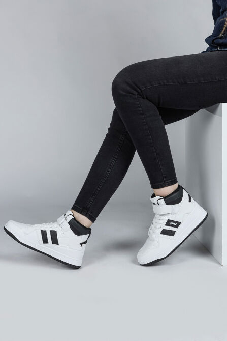 28708 Yüksek Bilekli Beyaz - Siyah Kadın Sneaker Günlük Spor Ayakkabı - 3