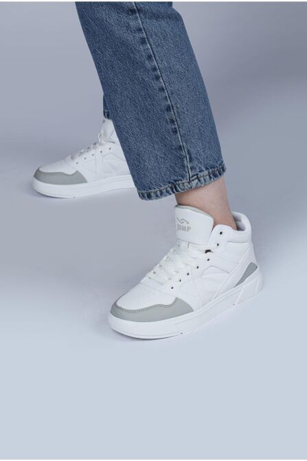 28746 Yüksek Bilekli Beyaz - Gri Kadın Sneaker Günlük Spor Ayakkabı - 3