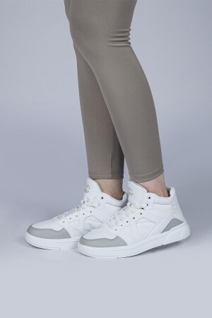 28746 Yüksek Bilekli Beyaz - Gri Kadın Sneaker Günlük Spor Ayakkabı - 4