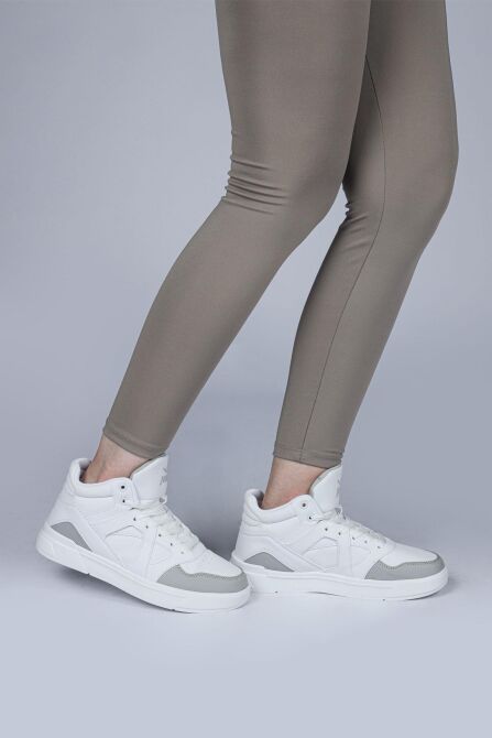 28746 Yüksek Bilekli Beyaz - Gri Kadın Sneaker Günlük Spor Ayakkabı - 5