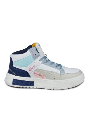 28756 Yüksek Bilekli Beyaz - Mavi Kadın Sneaker Günlük Spor Ayakkabı 