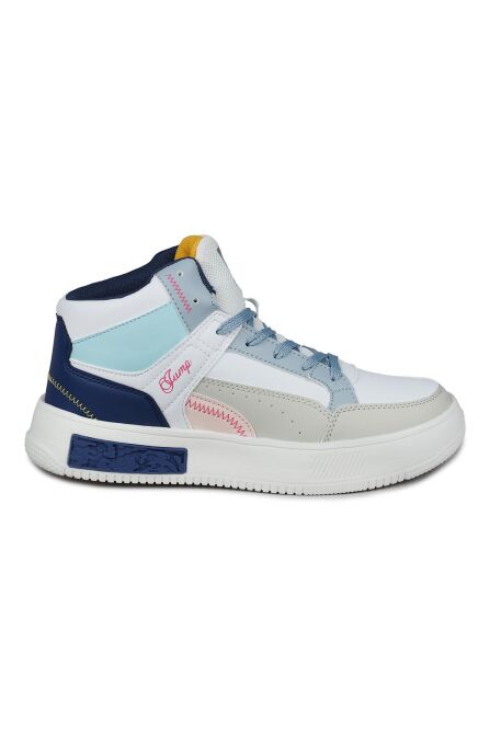28756 Yüksek Bilekli Beyaz - Mavi Kadın Sneaker Günlük Spor Ayakkabı - 1