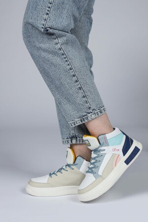 28756 Yüksek Bilekli Beyaz - Mavi Kadın Sneaker Günlük Spor Ayakkabı - 3