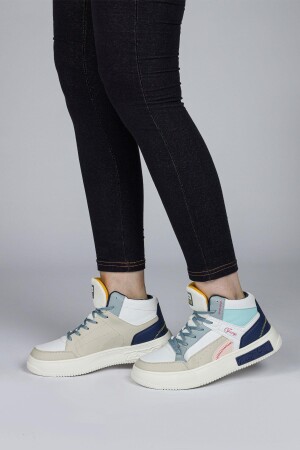 28756 Yüksek Bilekli Beyaz - Mavi Kadın Sneaker Günlük Spor Ayakkabı - 4