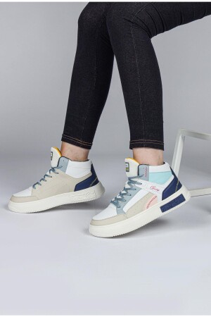 28756 Yüksek Bilekli Beyaz - Mavi Kadın Sneaker Günlük Spor Ayakkabı - 5