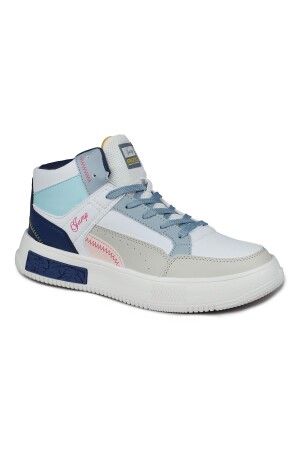 28756 Yüksek Bilekli Beyaz - Mavi Kadın Sneaker Günlük Spor Ayakkabı - 6