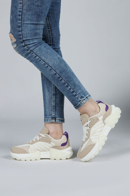29092 Beyaz - Bej Kadın Sneaker Günlük Spor Ayakkabı - 2