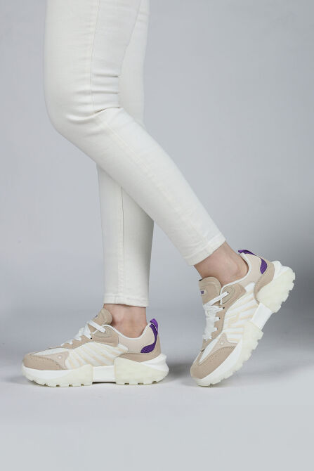 29092 Beyaz - Bej Kadın Sneaker Günlük Spor Ayakkabı - 4