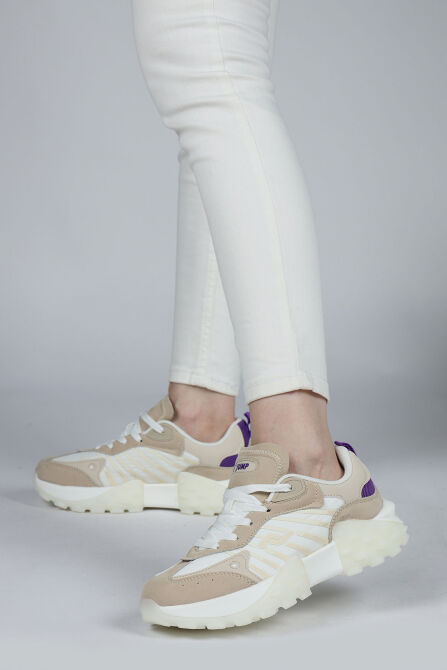 29092 Beyaz - Bej Kadın Sneaker Günlük Spor Ayakkabı - 5
