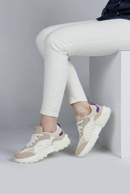 29092 Beyaz - Bej Kadın Sneaker Günlük Spor Ayakkabı - 6