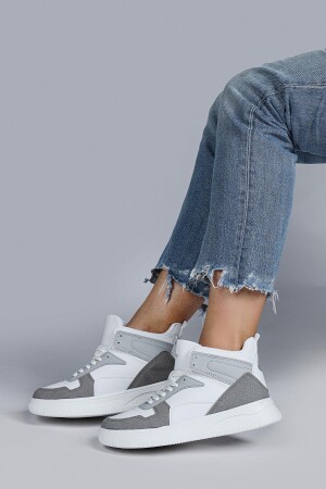 29100 Yüksek Bilekli Gri - Beyaz Kadın Sneaker Günlük Spor Ayakkabı - Jump (1)