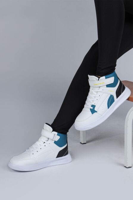 29185 Cırtlı Yüksek Bilekli Beyaz - Mavi Kız Çocuk Sneaker Günlük Spor Ayakkabı - 2