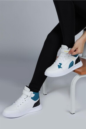 29185 Cırtlı Yüksek Bilekli Beyaz - Mavi Kız Çocuk Sneaker Günlük Spor Ayakkabı - 3