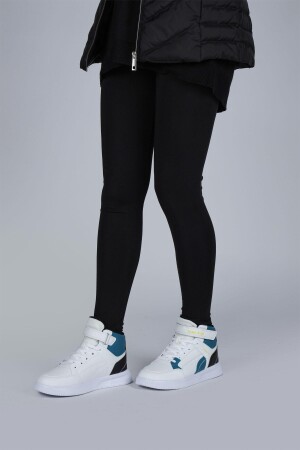 29185 Cırtlı Yüksek Bilekli Beyaz - Mavi Kız Çocuk Sneaker Günlük Spor Ayakkabı - 4