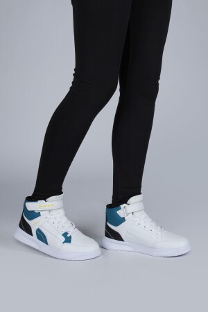 29185 Cırtlı Yüksek Bilekli Beyaz - Mavi Kız Çocuk Sneaker Günlük Spor Ayakkabı - 5