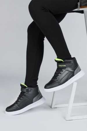 29185 Cırtlı Yüksek Bilekli Siyah - Gri Üniseks Çocuk Sneaker Günlük Spor Ayakkabı - 4
