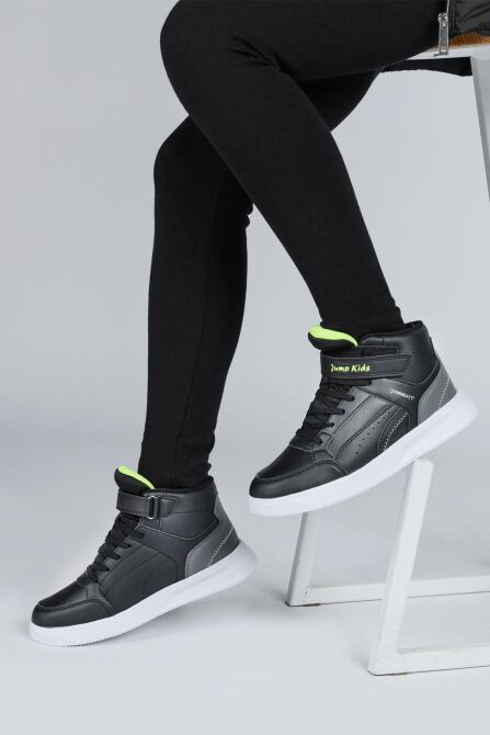 29185 Cırtlı Yüksek Bilekli Siyah - Gri Üniseks Çocuk Sneaker Günlük Spor Ayakkabı - 4