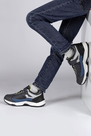 29195 Cırtlı Gri - İndigo Mavi Üniseks Çocuk Sneaker Günlük Spor Ayakkabı - 3