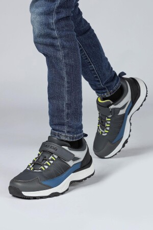 29195 Cırtlı Gri - İndigo Mavi Üniseks Çocuk Sneaker Günlük Spor Ayakkabı - 5