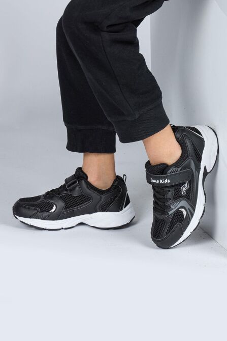 29203 Cırtlı Siyah - Beyaz Üniseks Çocuk Sneaker Günlük Spor Ayakkabı - 5