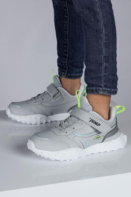 29601 Cırtlı Gri - Neon Yeşil Üniseks Çocuk Sneaker Günlük Spor Ayakkabı - 2