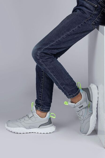 29601 Cırtlı Gri - Neon Yeşil Üniseks Çocuk Sneaker Günlük Spor Ayakkabı - 3