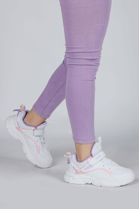 29605 Cırtlı Beyaz - Pembe Kız Çocuk Sneaker Günlük Spor Ayakkabı - 5
