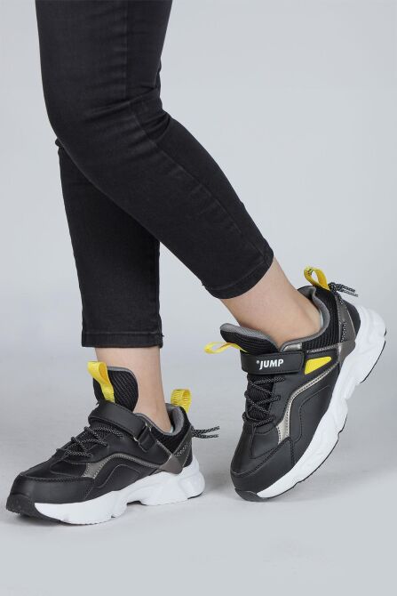 29605 Cırtlı Siyah - Sarı Üniseks Çocuk Sneaker Günlük Spor Ayakkabı - 2