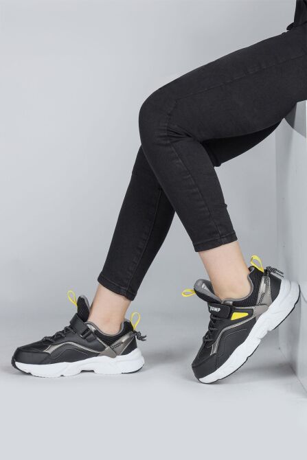 29605 Cırtlı Siyah - Sarı Üniseks Çocuk Sneaker Günlük Spor Ayakkabı - 5