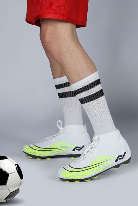 29676 Çoraplı Beyaz - Neon Yeşil Çim Halı Saha Krampon Futbol Ayakkabısı - 2