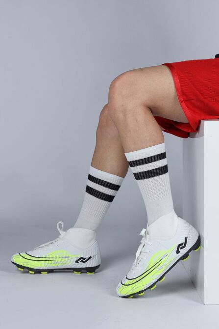 29676 Çoraplı Beyaz - Neon Yeşil Çim Halı Saha Krampon Futbol Ayakkabısı - 3
