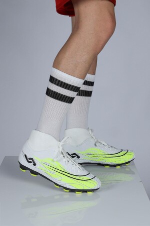 29676 Çoraplı Beyaz - Neon Yeşil Çim Halı Saha Krampon Futbol Ayakkabısı - 4