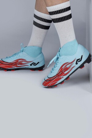 29676 Çoraplı Mavi - Kırmızı Çim Halı Saha Krampon Futbol Ayakkabısı - 3