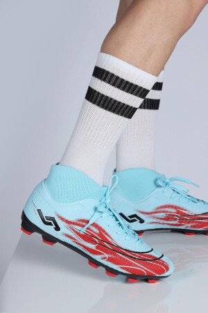 29676 Çoraplı Mavi - Kırmızı Çim Halı Saha Krampon Futbol Ayakkabısı - 4