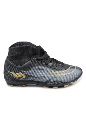 29676 Çoraplı Siyah - Altın Rengi Çim Halı Saha Krampon Futbol Ayakkabısı 