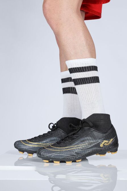 29676 Çoraplı Siyah - Altın Rengi Çim Halı Saha Krampon Futbol Ayakkabısı - 2